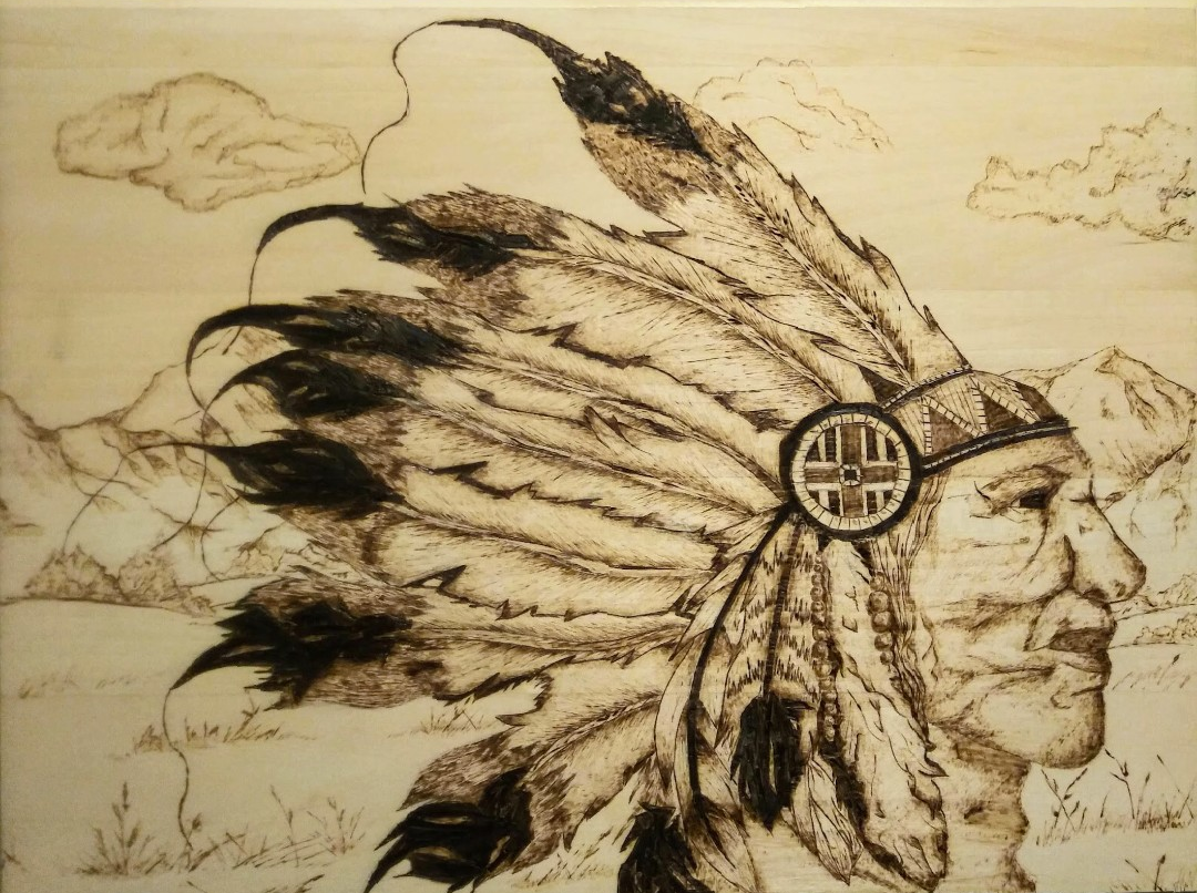The Chief — pyrography on wood